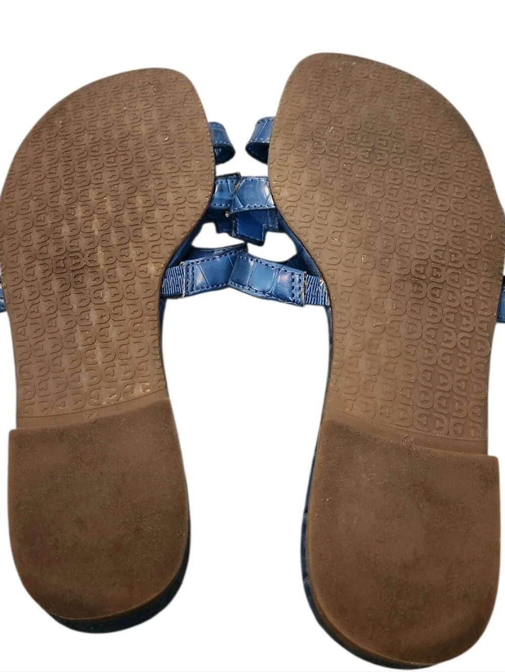Sam Edelman Bay Slide Sandals Blue Size 8.5 Croc Embossed Leather Cutout Flats